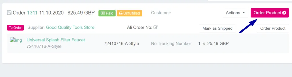 Click the Order Product button for the specific order to verify the details and click to confirm the order